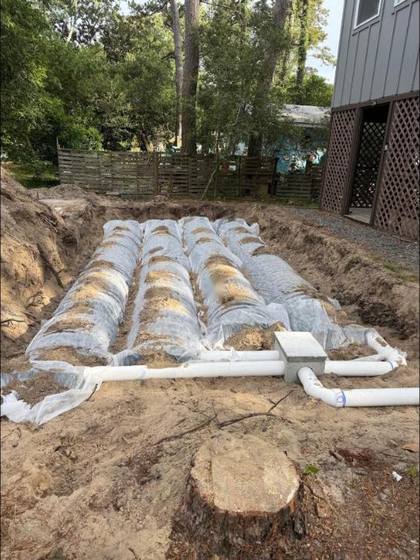 Fabric wrapped trenches ready for backfill